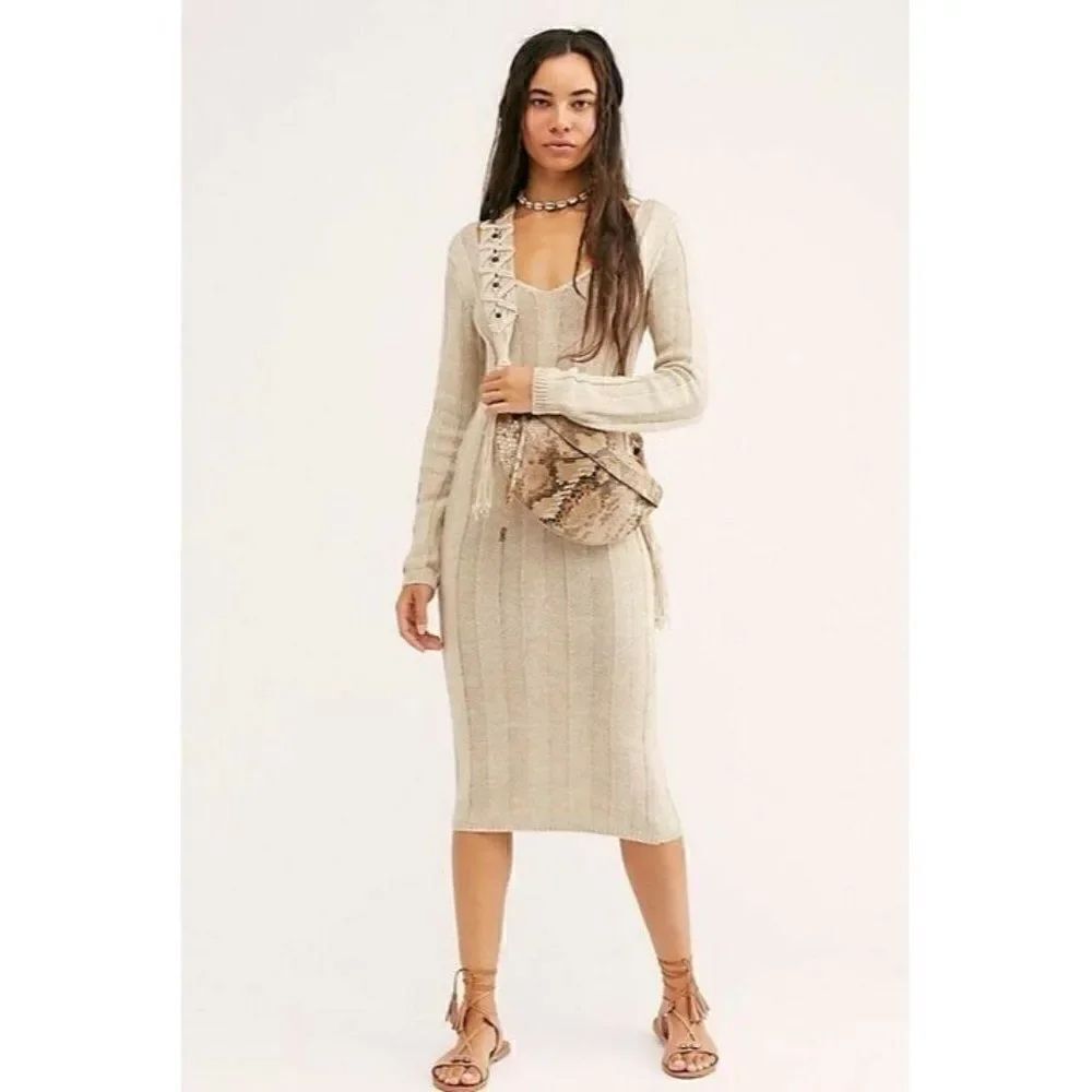 NEW FREE PEOPLE FP BEACH SAVANNAH SWEATER MIDI DRESS RIBBED LONG SLEEVE